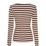 Brun og cremehvid stribet langærmet t-shirt set bagfra