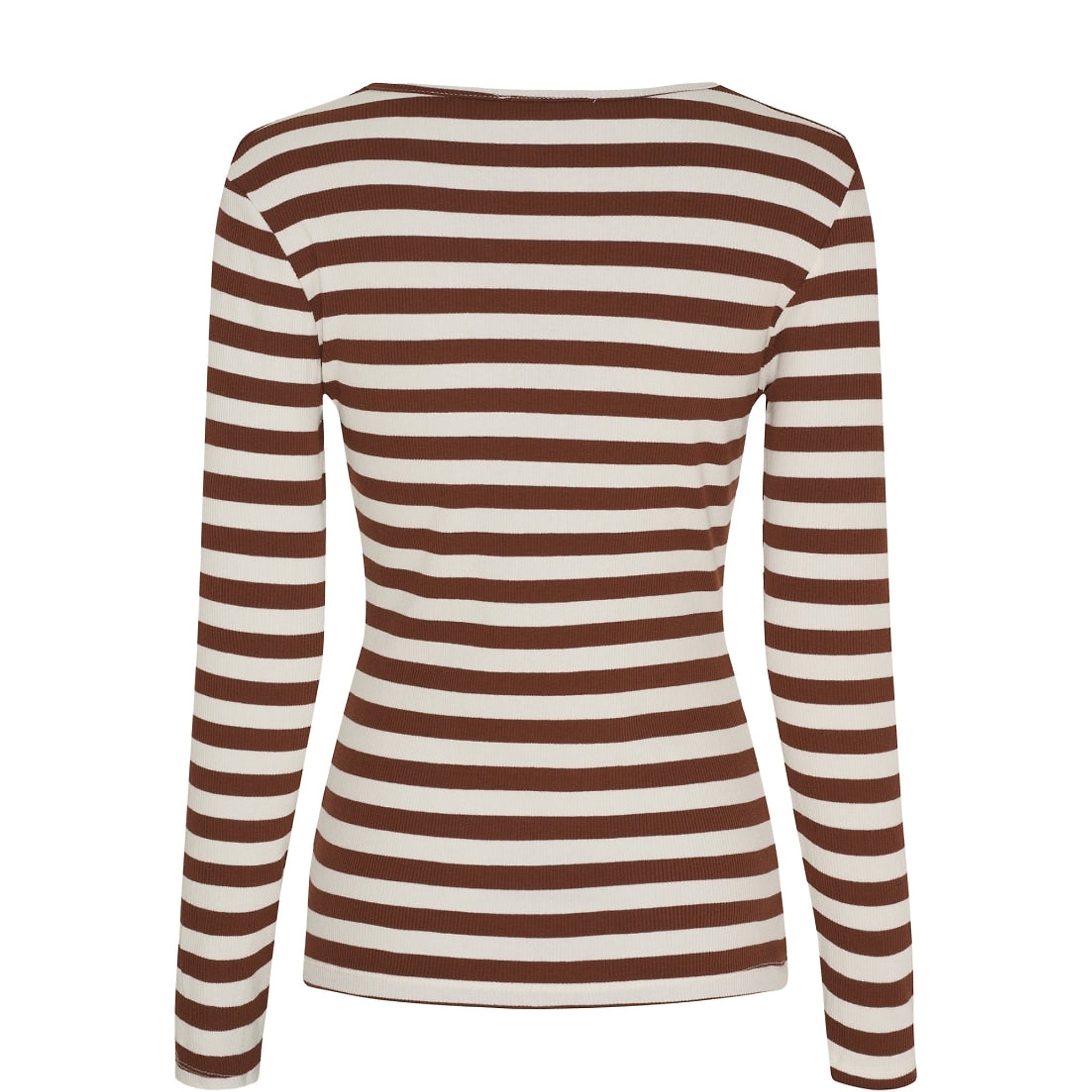 Brun og cremehvid stribet langærmet t-shirt set bagfra