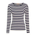 Navy og råhvid stribet t-shirt med lange ærmer og rund hals fra Marta du Chateau set forfra