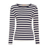 Navy og råhvid stribet t-shirt med lange ærmer og rund hals fra Marta du Chateau set forfra