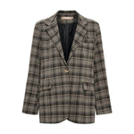 Grå ternet blazer fra Marta du Chateau forfra med reverskrave, én knap, lommer med klap og sort for
