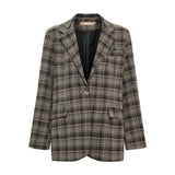 Grå ternet blazer fra Marta du Chateau forfra med reverskrave, én knap, lommer med klap og sort for