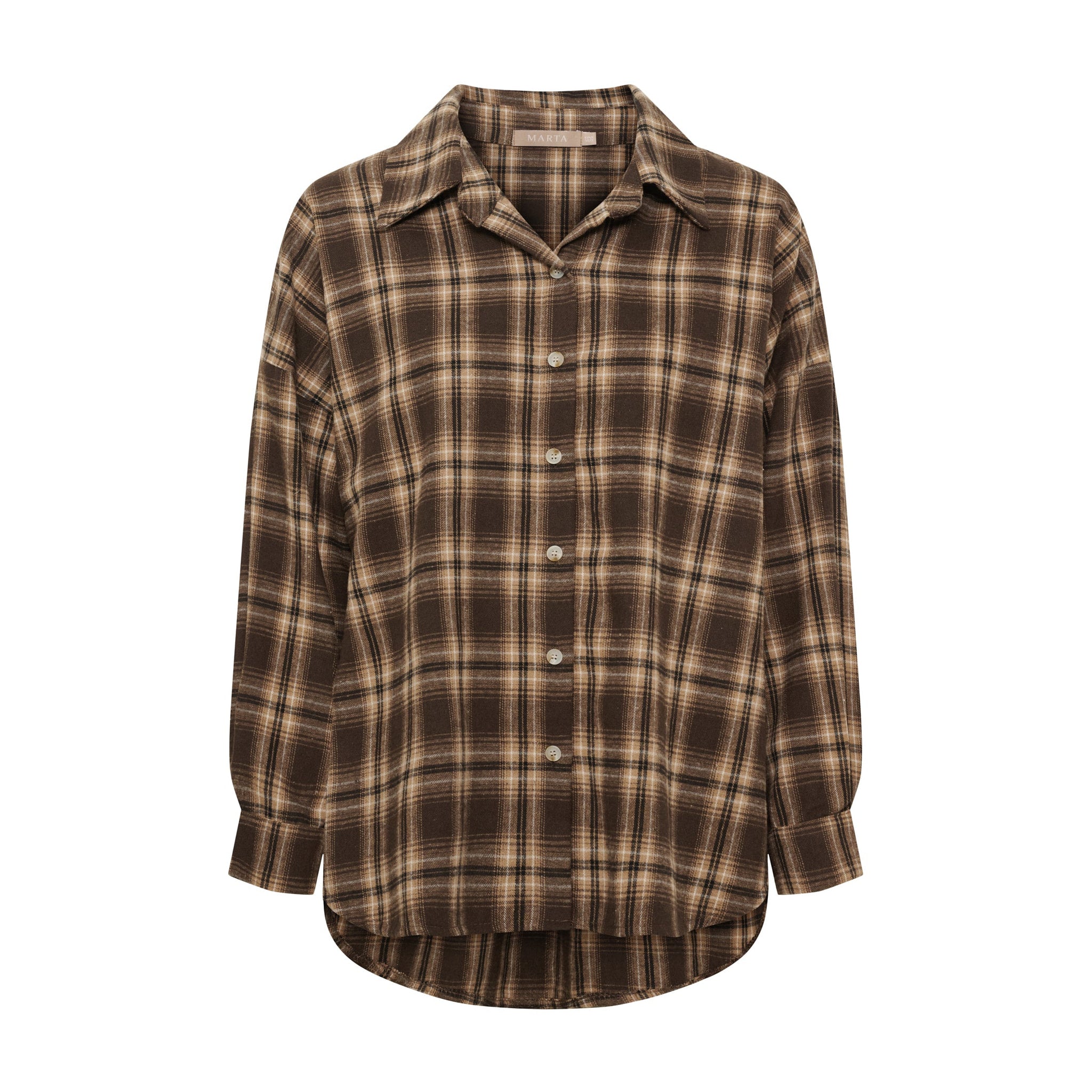 Brun ternet skjorte Cloud Shirt fra Marta du Chateau set forfra med krave og knapper foran