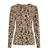 Brun langærmet bluse med leopardprint og rund hals fra Marta du Chateau set forfra