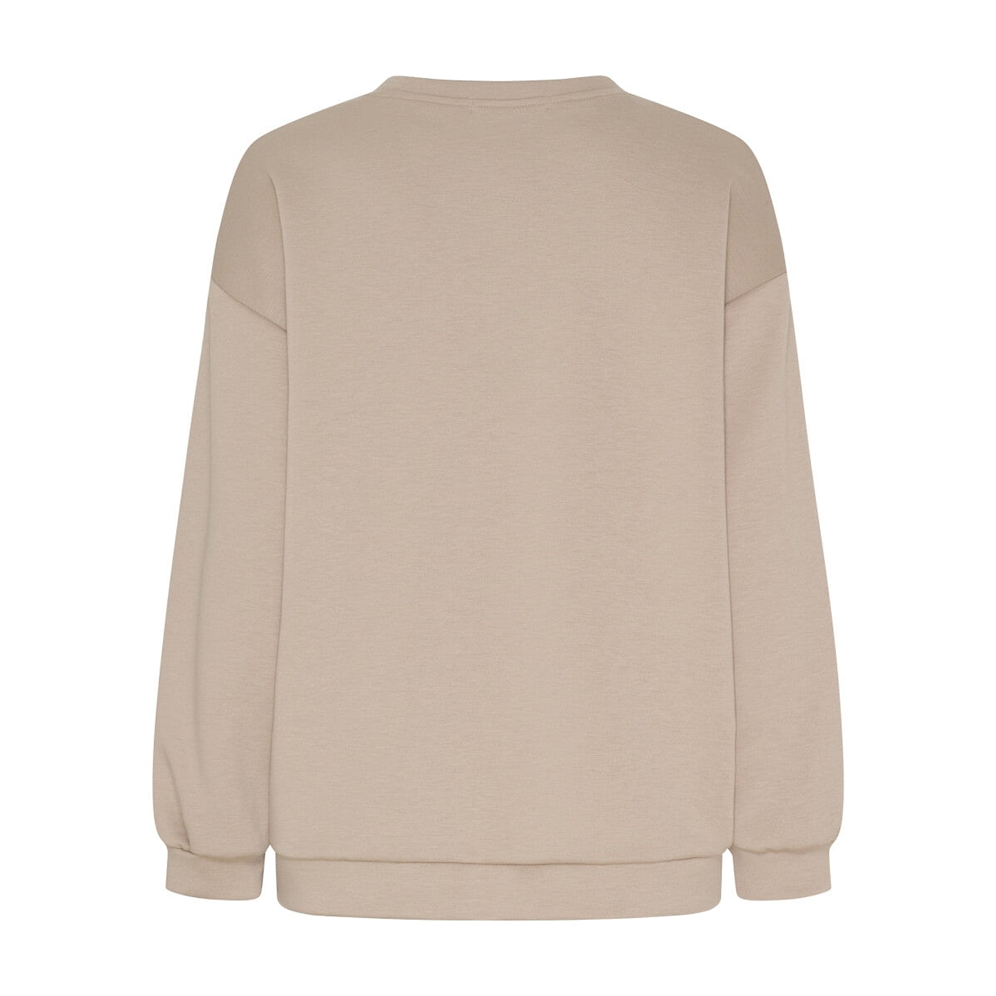 Beige Hibiscus sweatshirt set bagfra med ensfarvet ryg og ribkant ved ærmer og bund