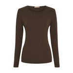 Brun langærmet t-shirt i rib med rund hals fra Marta du Chateau set forfra