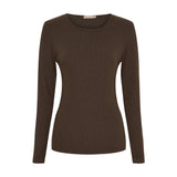 Brun langærmet t-shirt i rib med rund hals fra Marta du Chateau set forfra