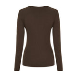 Brun langærmet t-shirt i rib fra Marta du Chateau set bagfra