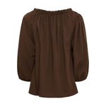 Brun bluse Juniper fra Marta du Chateau i farven Moro set bagfra med rynket kant ved nakken
