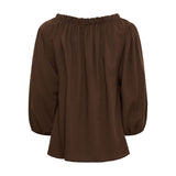 Brun bluse Juniper fra Marta du Chateau i farven Moro set bagfra med rynket kant ved nakken