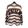 Brun og cremehvid stribet sweatshirt med mørkebrunt Copenhagen-print på bryst og ærmer, hængt på bøjle forfra