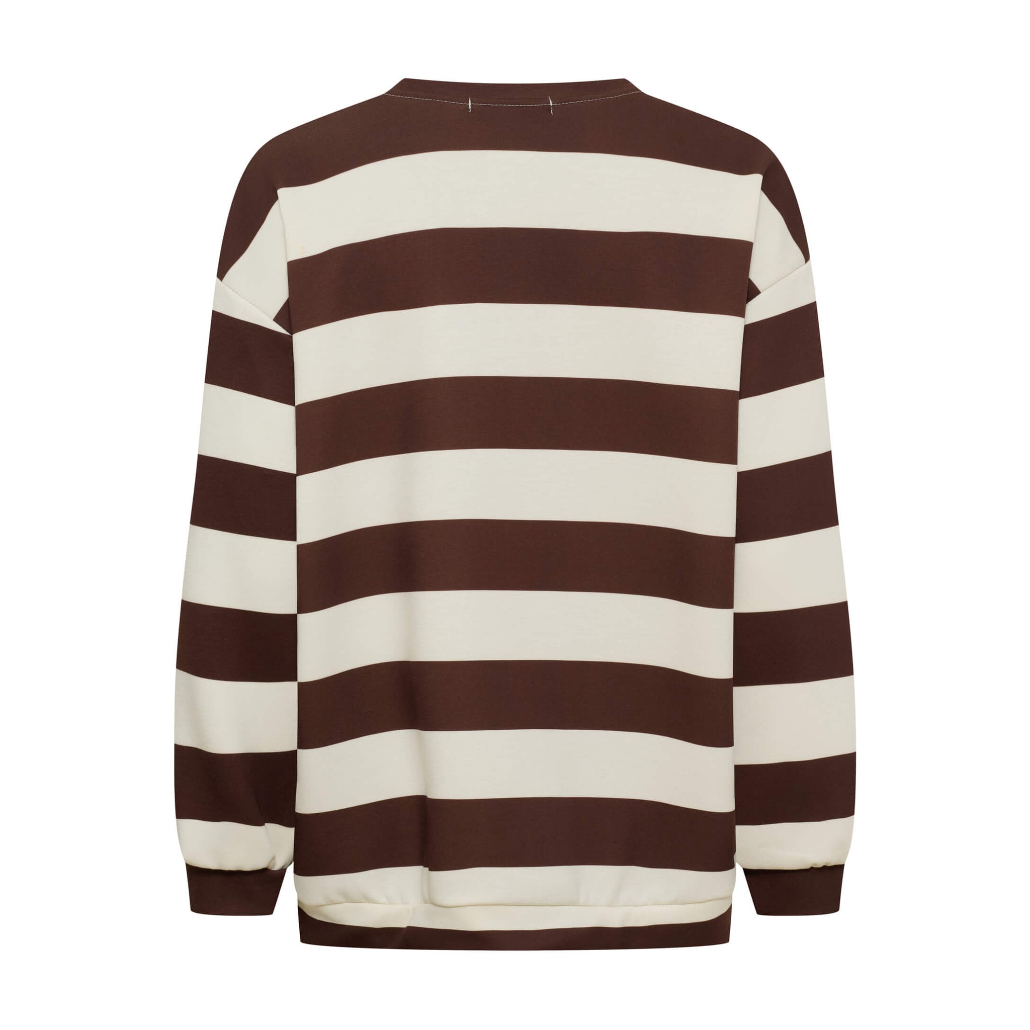 Brun og cremehvid stribet sweatshirt uden print set bagfra