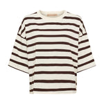 Brun og råhvid stribet t-shirt Sage Tee fra Marta du Chateau med rund hals og vide ærmer set forfra