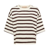 Brun og råhvid stribet t-shirt Sage Tee fra Marta du Chateau med rund hals og vide ærmer set forfra