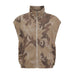 Beige vest med camouflageprint, høj krave, lynlås foran og elastik forneden, set forfra
