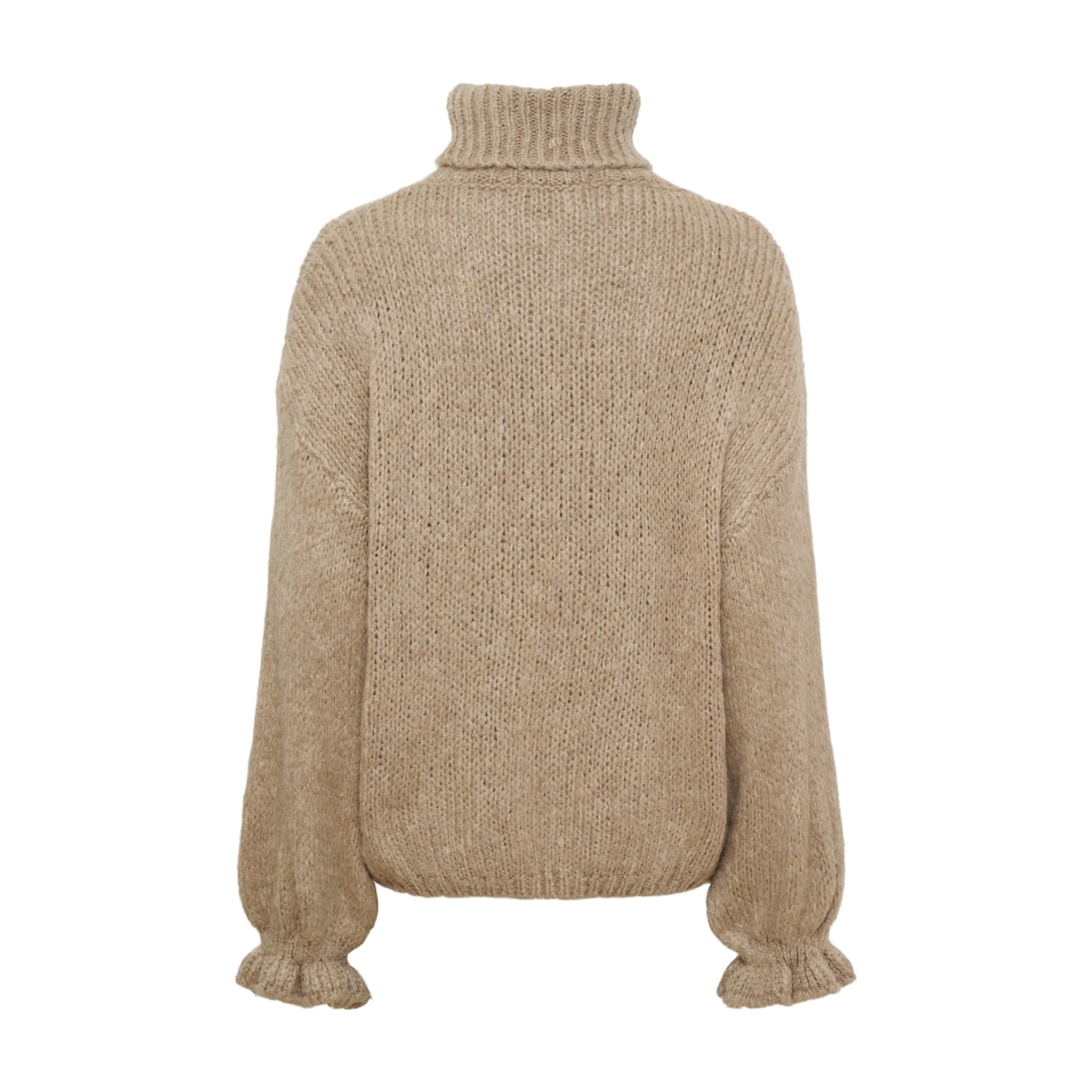 Brun strik Starling Knit i farven Fango set bagfra med høj hals og ribkant forneden