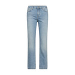 Lyseblå straight jeans fra Mos Mosh i Light Blue set forfra med knap, bæltestropper og lommer