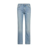 Lyseblå straight jeans fra Mos Mosh i Light Blue set forfra med knap, bæltestropper og lommer