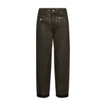 Brune coated barrel bukser fra Mos Mosh set forfra med knap i linningen og lomme med klap