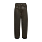 Brune coated barrel bukser fra Mos Mosh set forfra med knap i linningen og lomme med klap