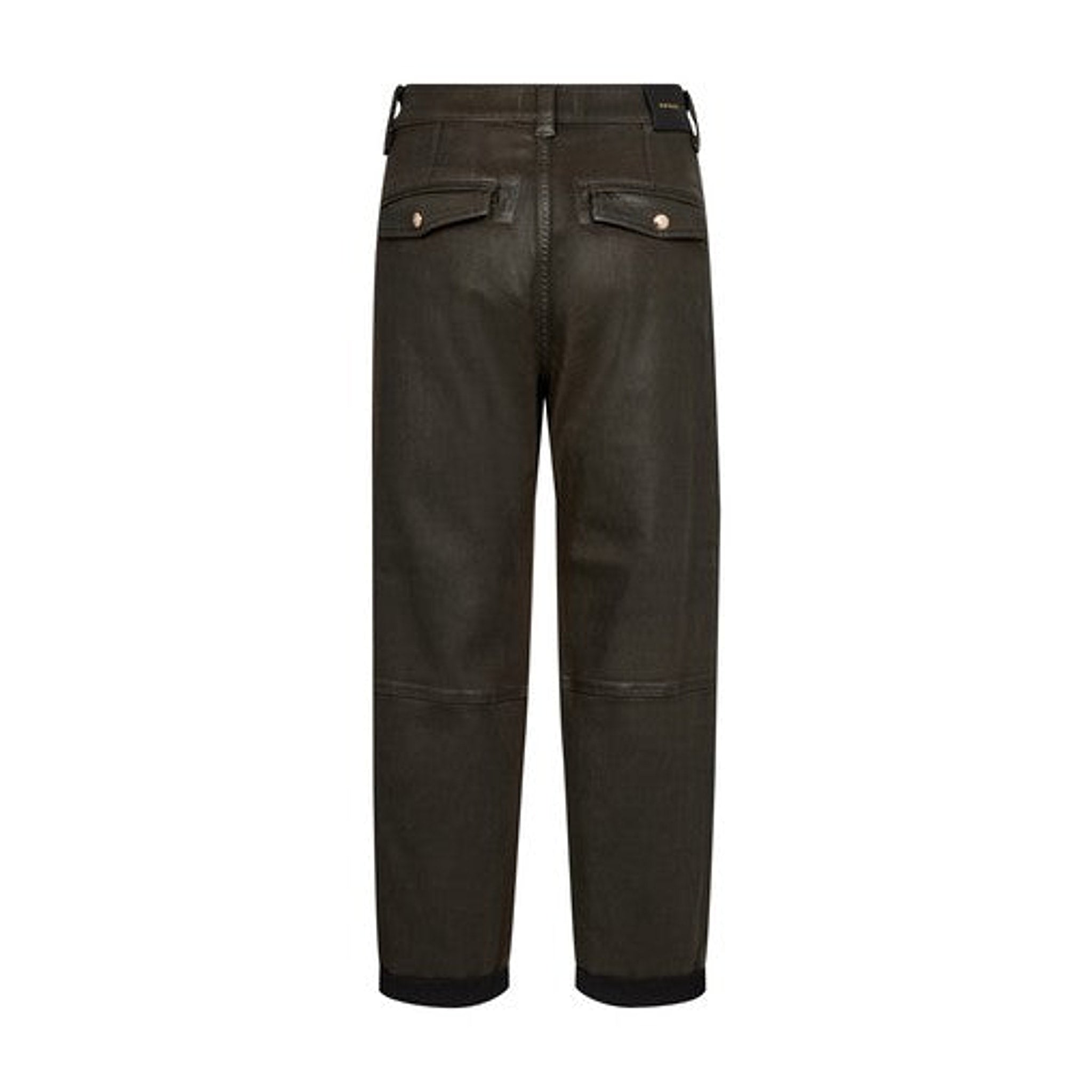 Brune coated barrel bukser set bagfra med to baglommer med klap og opslag ved anklerne
