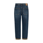 Blå barrel jeans fra Mos Mosh i Blue Tint set bagfra med to baglommer og label i linningen