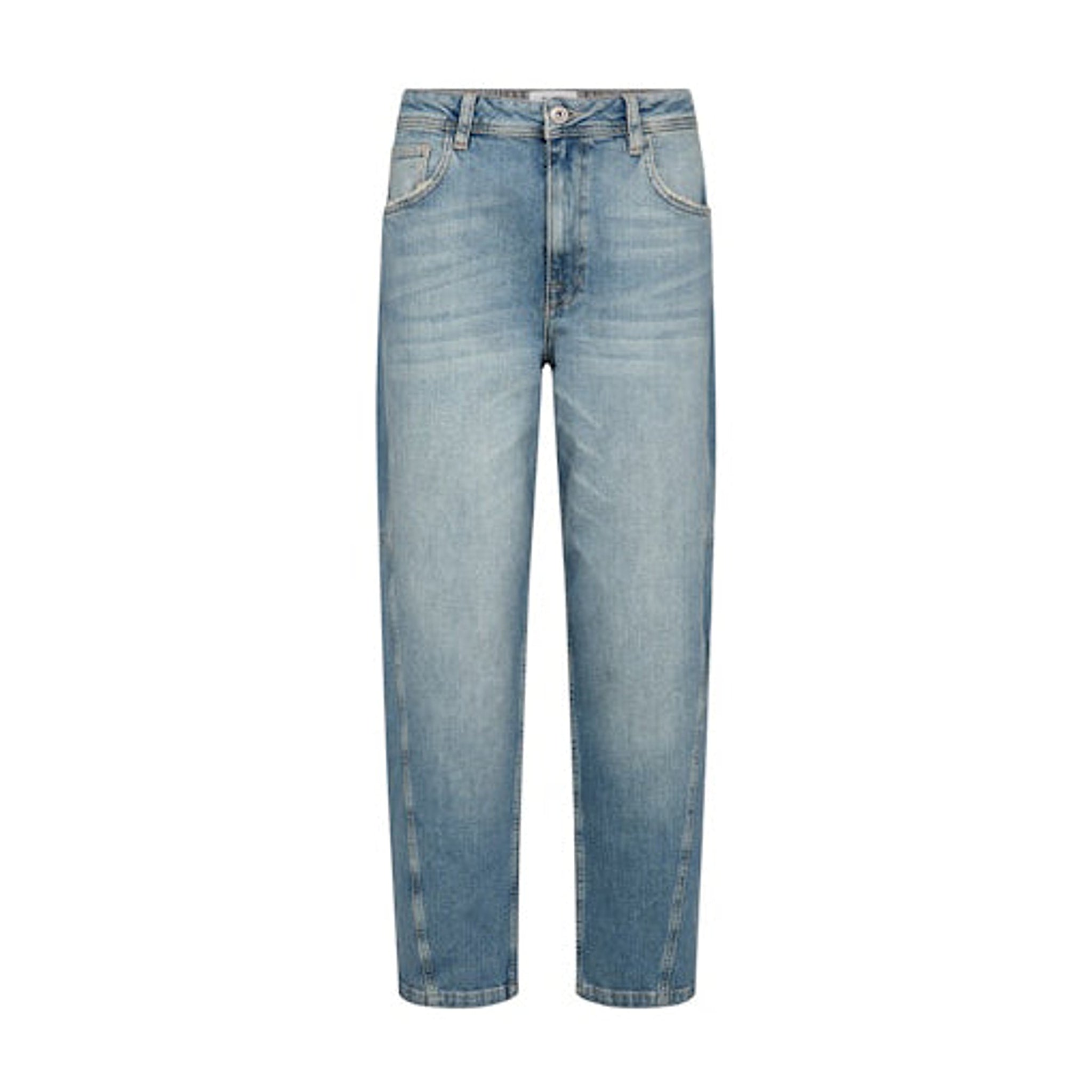 Lyseblå barrel jeans Aymen Galleon i Vintage Blue fra Mos Mosh set forfra