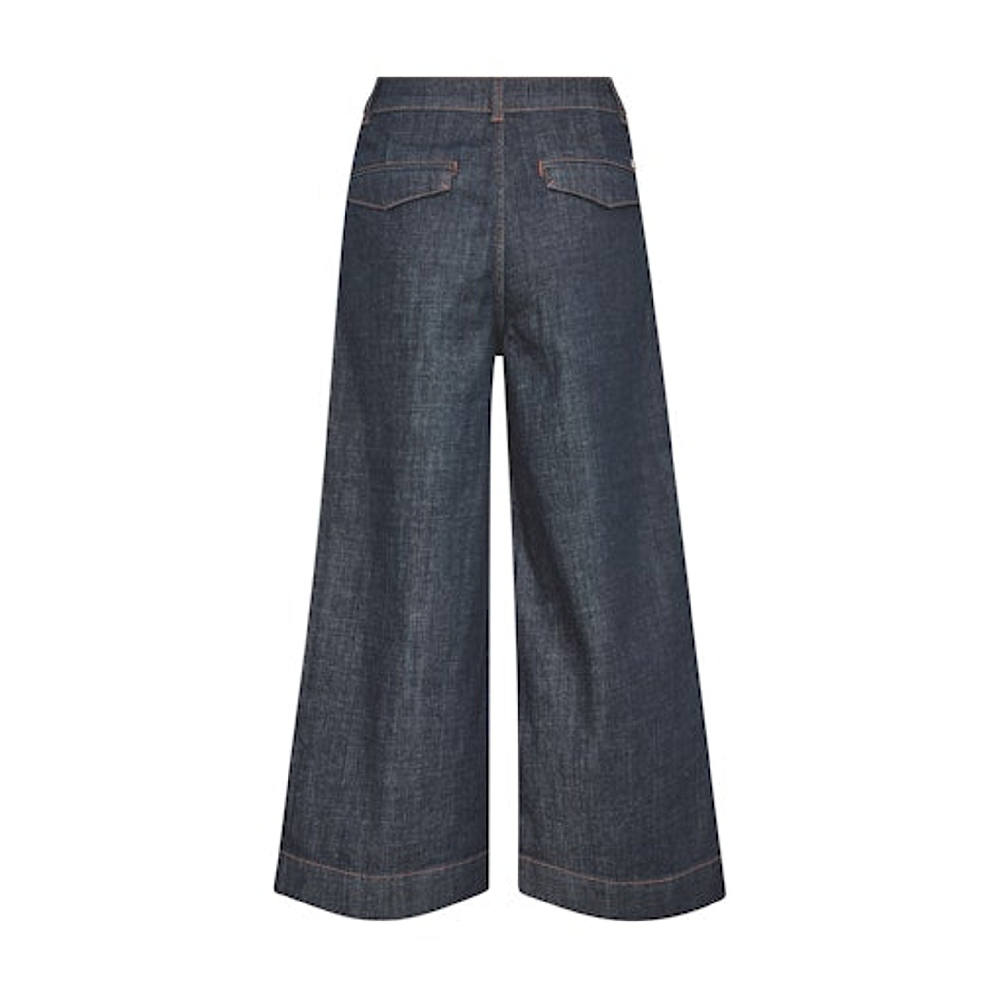 Mørkeblå wide leg jeans fra Mos Mosh set bagfra med to baglommer med klap