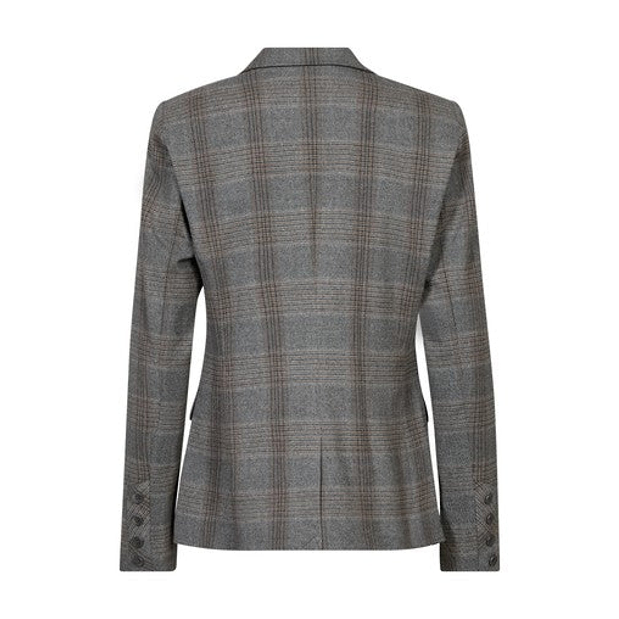 Grå ternet blazer fra Mos Mosh set bagfra med knapper ved ærmerne