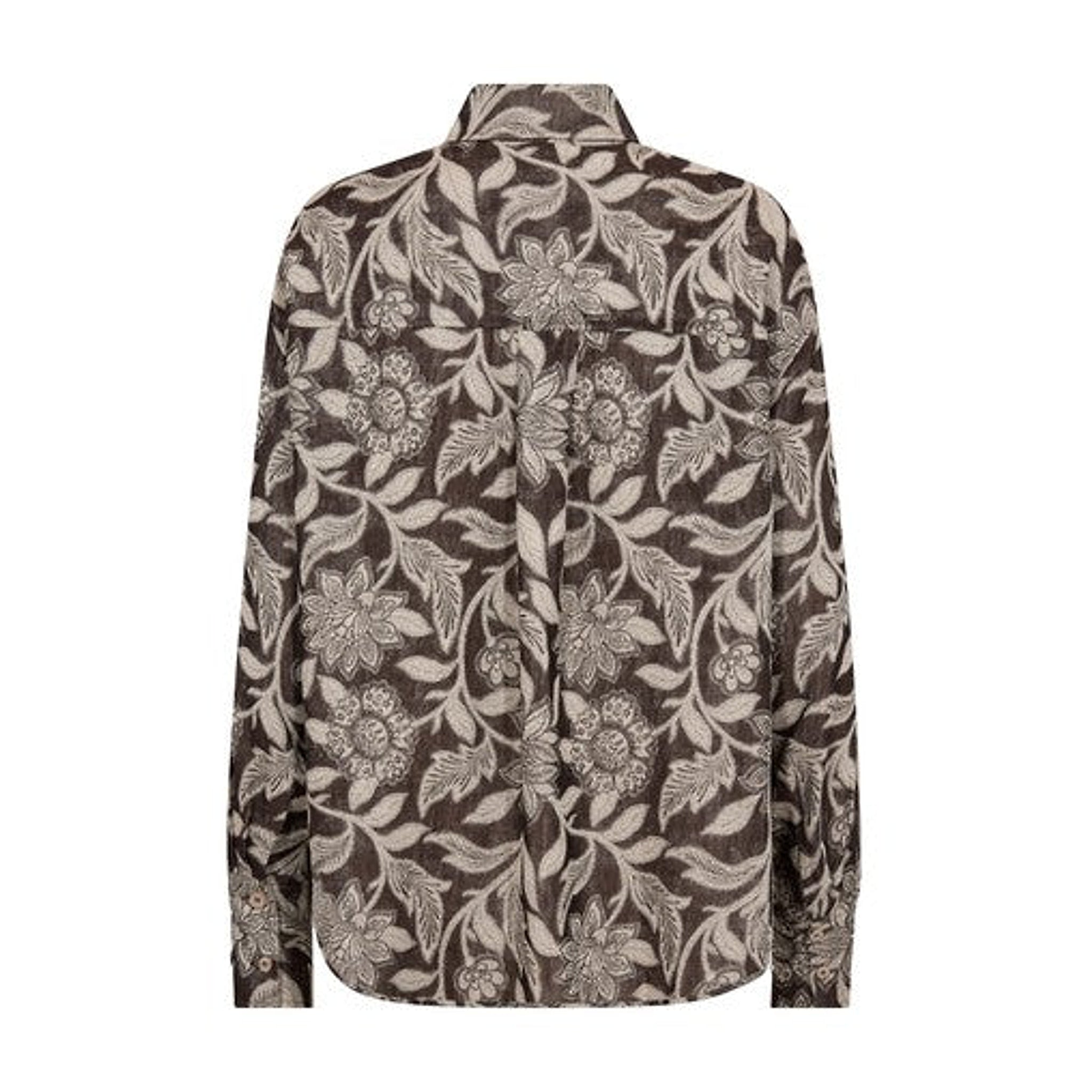 Brun skjorte med beige blomsterprint fra Mos Mosh set bagfra