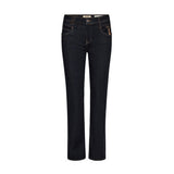 Mørkeblå straight jeans Carla Naomi Deluxe fra Mos Mosh set forfra med lyse kontrastsømme
