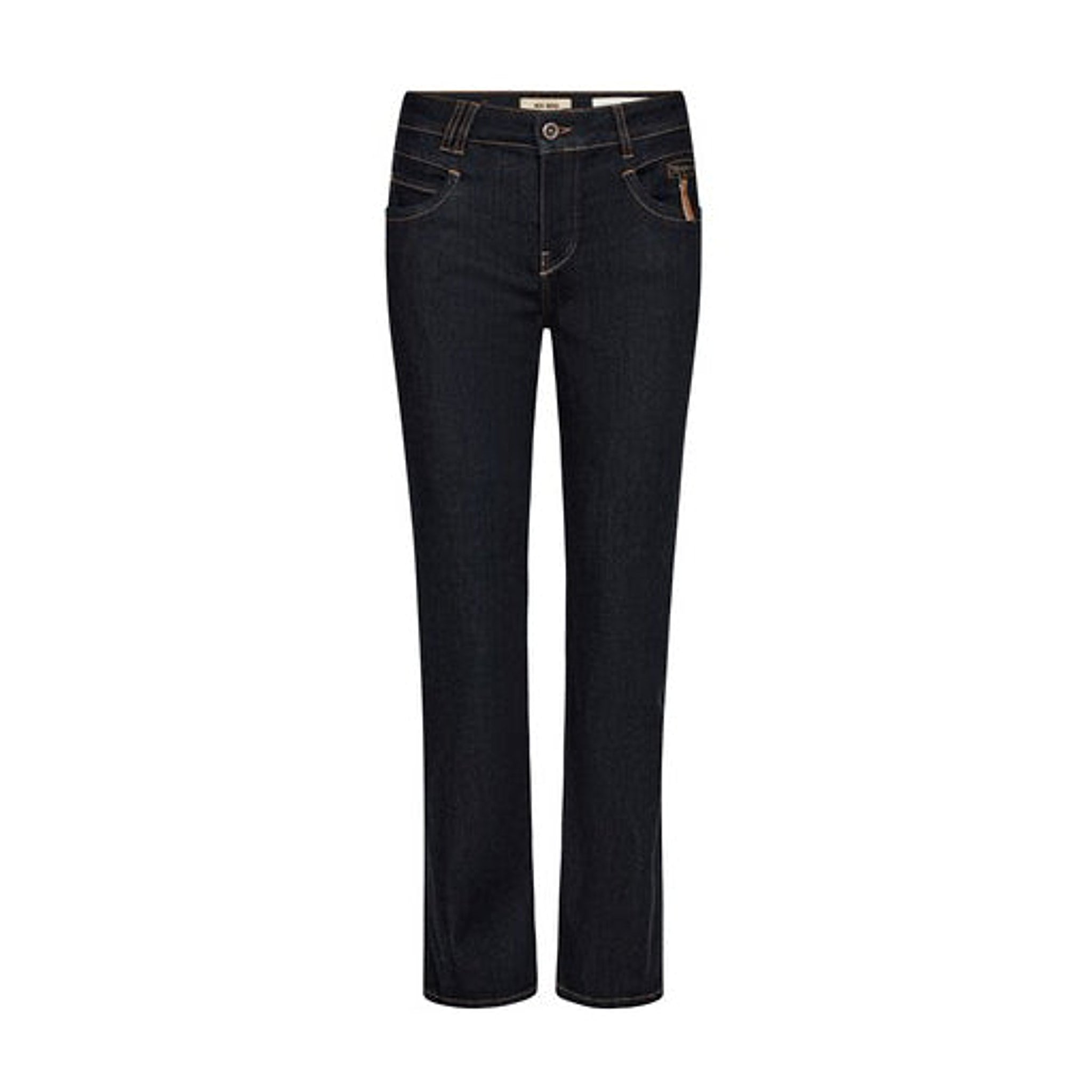 Mørkeblå straight jeans Carla Naomi Deluxe fra Mos Mosh set forfra med lyse kontrastsømme