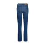 Mellemblå straight jeans fra Mos Mosh set bagfra med baglommer og brunt mærke ved linningen