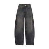 Grå barrel jeans fra Mos Mosh med vasket look og buede sømme, set forfra