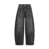 Grå barrel jeans fra Mos Mosh med vasket look og buede sømme, set forfra