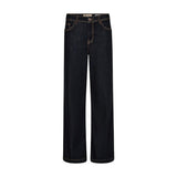 Mørkeblå wide leg jeans fra Mos Mosh med lyse kontrastsømme set forfra