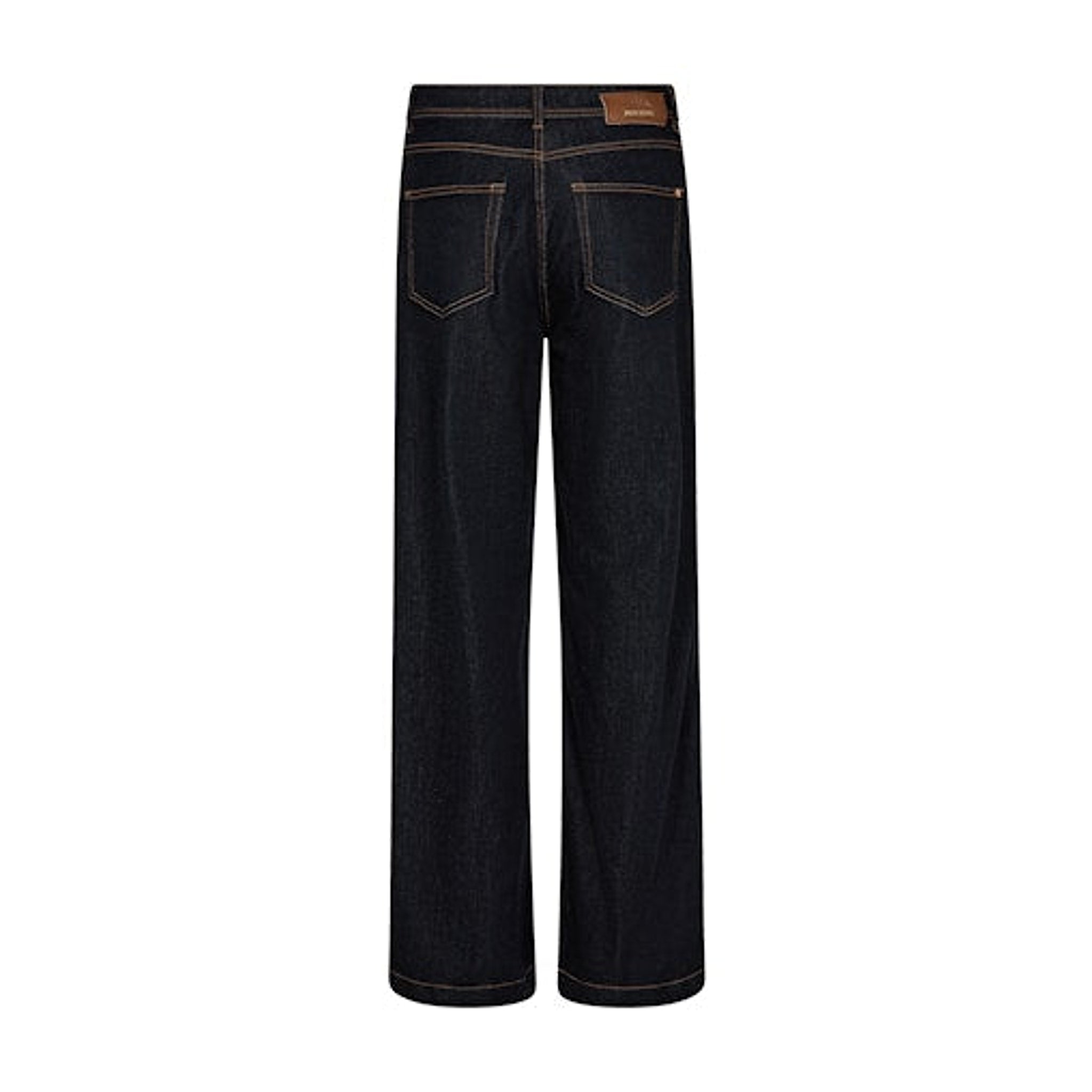 Mørkeblå Dara Deluxe jeans set bagfra med baglommer og brunt mærke på linningen