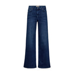 Blå wide leg jeans Dara Hera i Deep Blue fra Mos Mosh set forfra med knap og lommer
