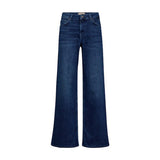 Blå wide leg jeans Dara Hera i Deep Blue fra Mos Mosh set forfra med knap og lommer