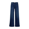 Blå wide leg jeans Dara Hera i Deep Blue fra Mos Mosh set forfra med knap og lommer