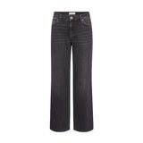 Grå wide leg jeans Dara Hera fra Mos Mosh i Dark Grey set forfra med knap og lommer