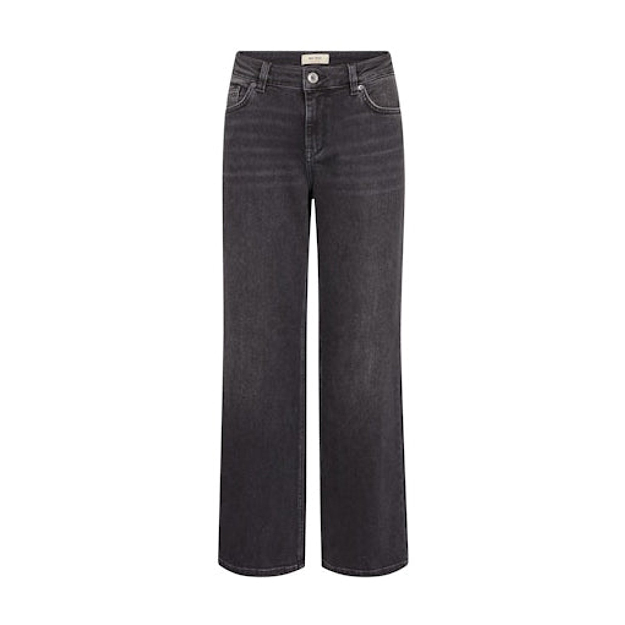 Grå wide leg jeans Dara Hera fra Mos Mosh i Dark Grey set forfra med knap og lommer