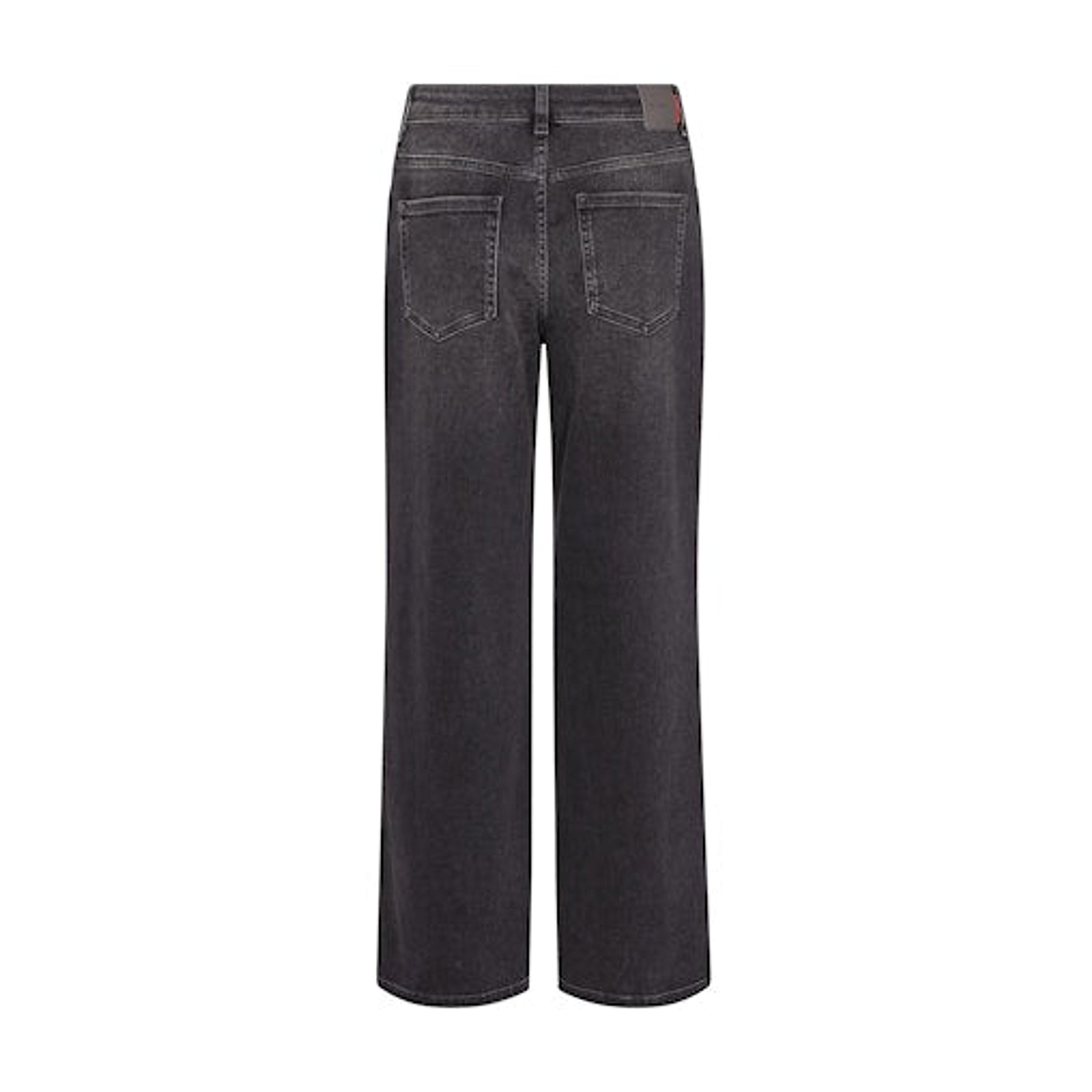 Grå wide leg jeans Dara Hera fra Mos Mosh i Dark Grey set bagfra med baglommer og mærke på linningen