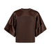 Brun Lela satin sweatshirt fra Mos Mosh forfra med rund hals, vide korte ærmer og blanke satinpaneler