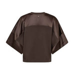 Brun Lela satin sweatshirt fra Mos Mosh bagfra med satin på skuldre og ærmer og lille logo ved halsen