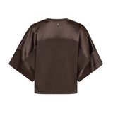 Brun Lela satin sweatshirt fra Mos Mosh bagfra med satin på skuldre og ærmer og lille logo ved halsen