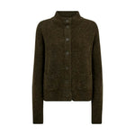 Grøn Mape Knit Cardigan fra Mos Mosh i farven Rosin forfra med høj krave, knapper og to lommer foran