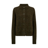 Grøn Mape Knit Cardigan fra Mos Mosh i farven Rosin forfra med høj krave, knapper og to lommer foran