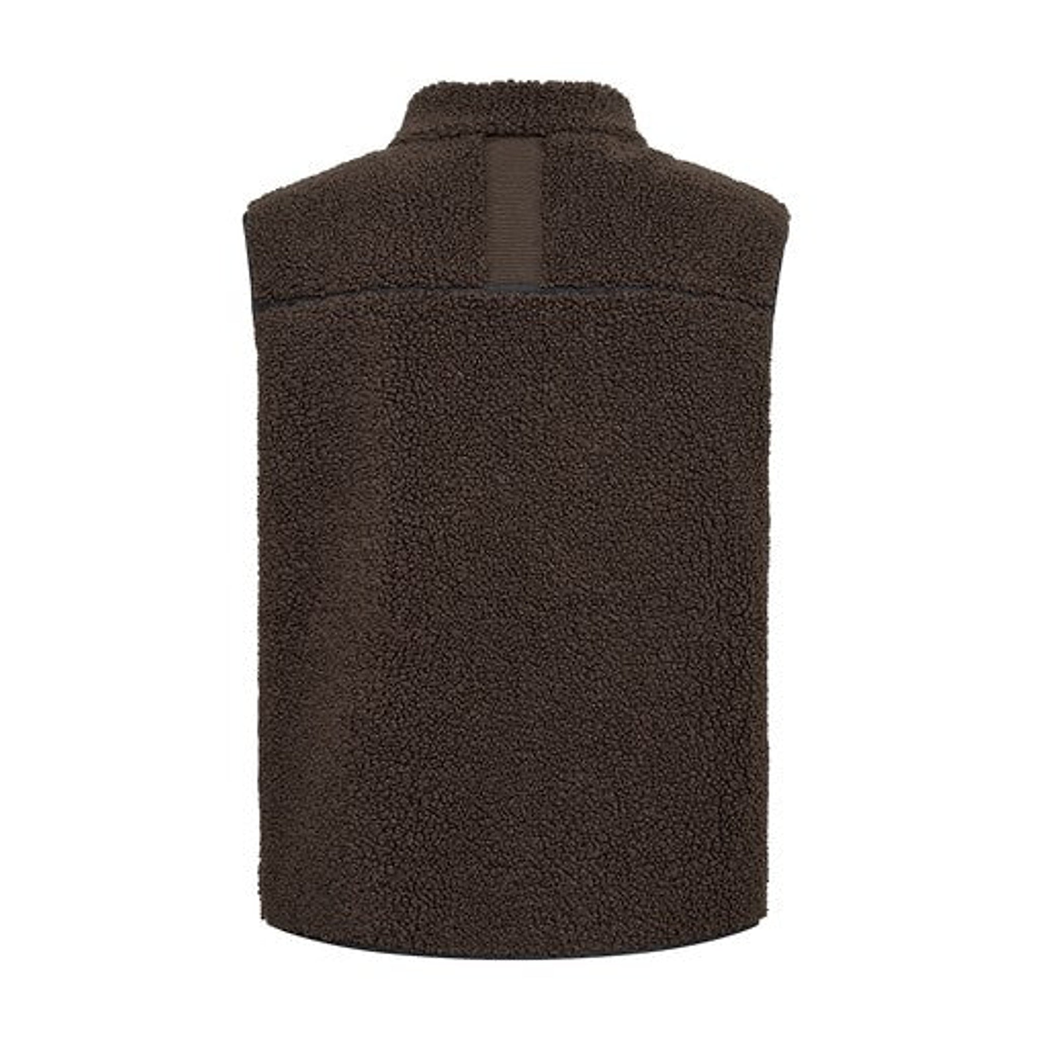 Brun teddy vest fra Mos Mosh bagfra med stofstrop ved nakken