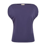 Blå ærmeløs t-shirt Shima fra Mos Mosh i Crown Blue med bred bådudskæring set forfra